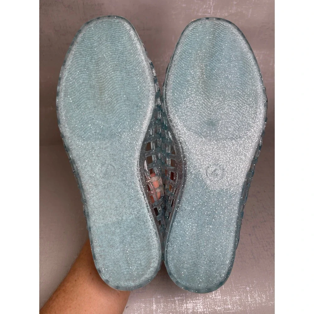 Madden NYC Kids Blue Glitter Jelly Flats Woven Cage Fisherman Shoes Big Girls 4